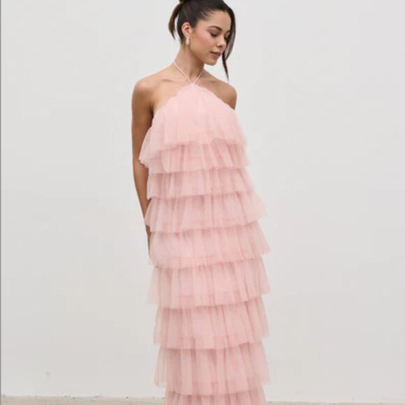 Pretty Lavish (UK) Carri Tulle Maxi Dress - Peony Pink - Picture 1 of 2